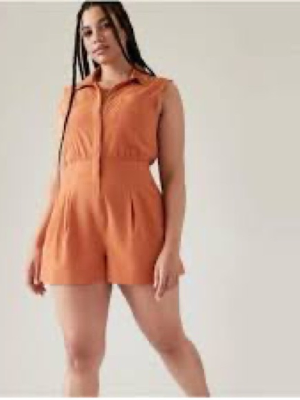 Athleta Brooklyn Sleeveless Collared Orange Romper - Women 6 Tall - Picture 2 of 6